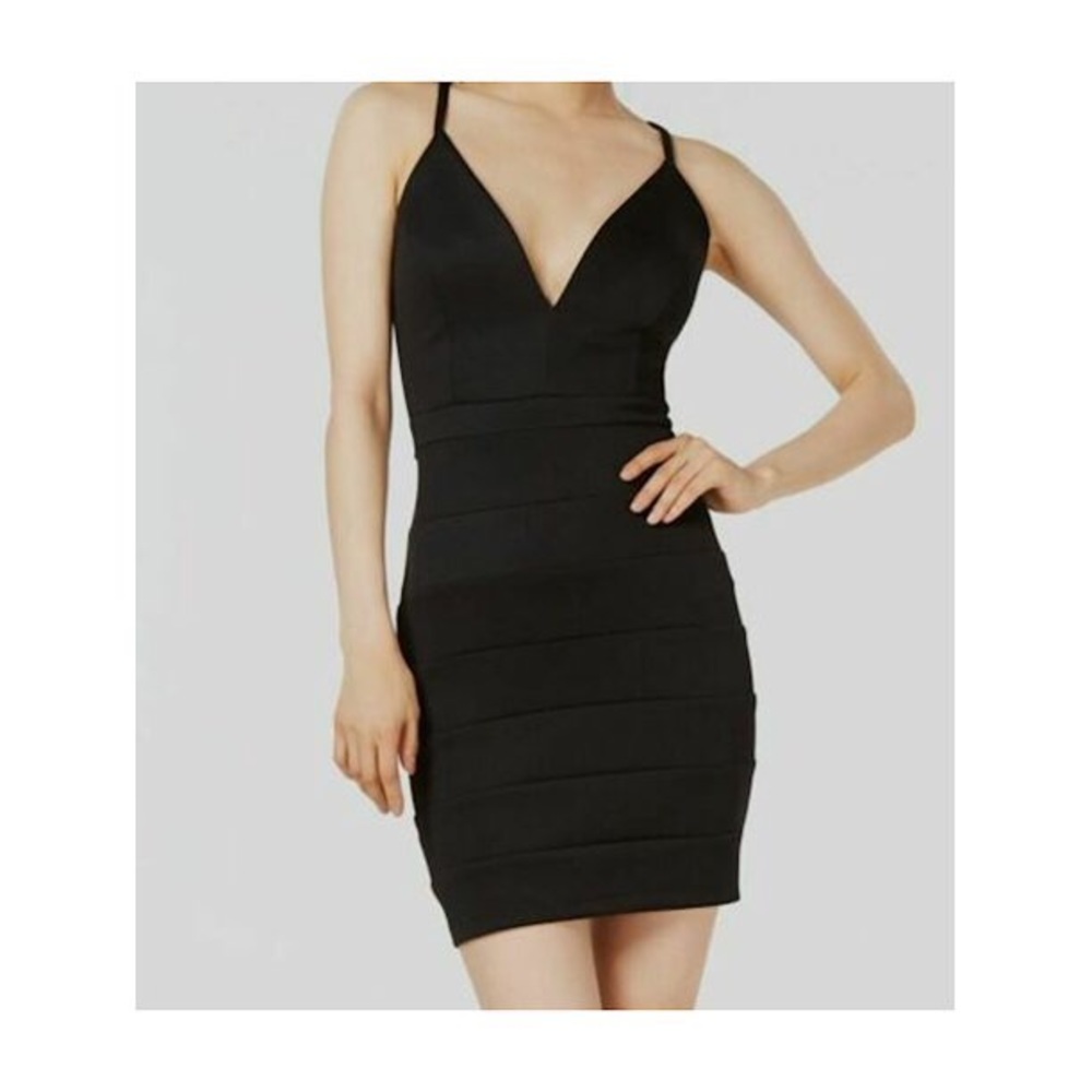 Emerald Sundae Black Sheath V Neck Dress